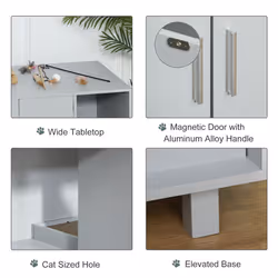 PawHut Cat Litter Box Enclosure & House w/ Nightstand/End Table Design, Grey - Additional view 5