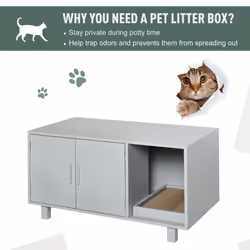 PawHut Cat Litter Box Enclosure & House w/ Nightstand/End Table Design, Grey - Additional view 6