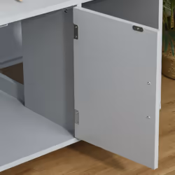 PawHut Cat Litter Box Enclosure & House w/ Nightstand/End Table Design, Grey - Additional view 7