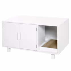 PawHut Cat Litter Box Enclosure & House w/ Nightstand/End Table Design, White