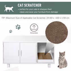 PawHut Cat Litter Box Enclosure & House w/ Nightstand/End Table Design, White - Additional view 4