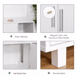 PawHut Cat Litter Box Enclosure & House w/ Nightstand/End Table Design, White - Additional view 5
