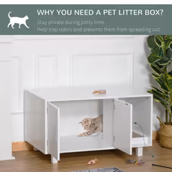 PawHut Cat Litter Box Enclosure & House w/ Nightstand/End Table Design, White - Additional view 6