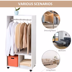 HOMCOM Open Wardrobe Clothes Rail Bedroom Clothes Storage Rod Shelves White - Additional view 5