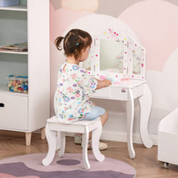 HOMCOM Kids Vanity Table & Stool Girls Dressing Set w/ Rotatable Mirror Drawer