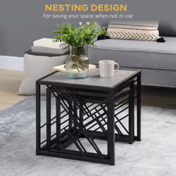 HOMCOM Set of 3 Nesting Coffee Tables Square End Tables w/ Metal Frame, Grey - Additional view 4