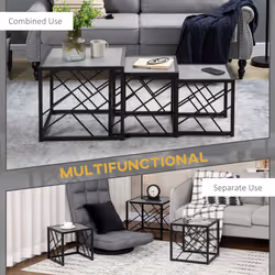 HOMCOM Set of 3 Nesting Coffee Tables Square End Tables w/ Metal Frame, Grey - Additional view 5