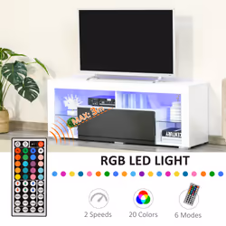 HOMCOM 140cm TV Stand Cabinet High Gloss TV Stand Unit W/ LED RGB