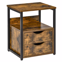 HOMCOM End Table Bedside Desk Slim Storage Cabinet with Shelf Rustic Brown - Additional view 8