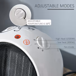 HOMCOM Table Top Space Heater, Ceramic Electric Heater with 3 Heating Mode White - Additional view 4