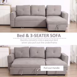 HOMCOM 3 Seater Sofa Bed, Convertible Pull Out Sofa with Storage, Grey