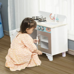 HOMCOM Kids Wooden Toy Kitchen Pretend Playset with Sink Faucet Pot for 3-6 Year