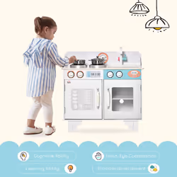 HOMCOM Kids Wooden Toy Kitchen Pretend Playset with Sink Faucet Pot for 3-6 Year