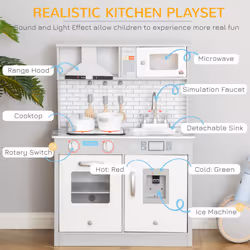 HOMCOM Kids Wooden Toy Kitchen Pretend Play Cooking Playset for 3-6 Years Old