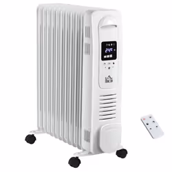 HOMCOM 2500W Oil Filled Portable Radiator Heater w/ Remote Control - White