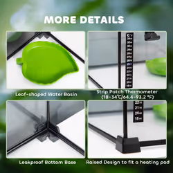 PawHut Glass Reptile Terrarium Habitats for Lizards, Frogs, Snake 30 x 30 x 20cm - Additional view 4