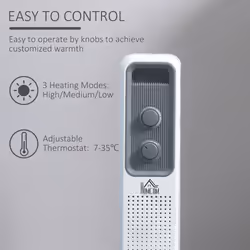 HOMCOM Oil Filled Radiator Portable Space Heater W/ 7 Fin, 3 Heat Settings