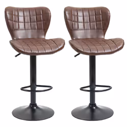 HOMCOM Bar Stools Set of 2 Adjustable Height Swivel Bar Chairs, Brown
