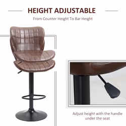 HOMCOM Bar Stools Set of 2 Adjustable Height Swivel Bar Chairs, Brown