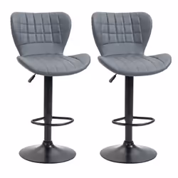 HOMCOM Bar Stools Set of 2 Adjustable Height Swivel Bar Chairs, Grey