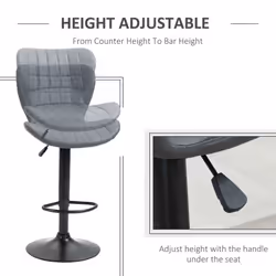 HOMCOM Bar Stools Set of 2 Adjustable Height Swivel Bar Chairs, Grey