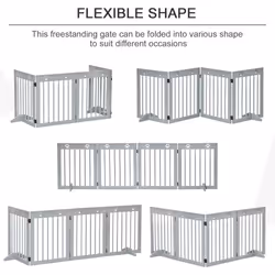 PawHut Pet Gate 4 Panel Wooden Dog Barrier Folding Fence w/ Support Feet