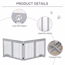 PawHut Pet Gate 4 Panel Wooden Dog Barrier Folding Fence w/ Support Feet - Additional view 4