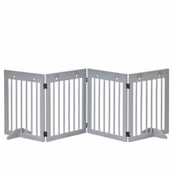 PawHut Pet Gate 4 Panel Wooden Dog Barrier Folding Fence w/ Support Feet - Additional view 8