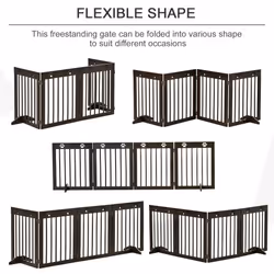PawHut Pet Gate 4 Panel Wooden Dog Barrier Folding Fence w/ Support Feet