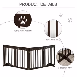 PawHut Pet Gate 4 Panel Wooden Dog Barrier Folding Fence w/ Support Feet - Additional view 4