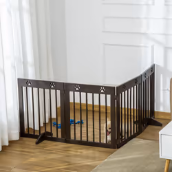 PawHut Pet Gate 4 Panel Wooden Dog Barrier Folding Fence w/ Support Feet - Additional view 5