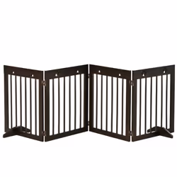 PawHut Pet Gate 4 Panel Wooden Dog Barrier Folding Fence w/ Support Feet - Additional view 8