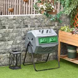 Outsunny 160L Outdoor Tumbling Compost Bin with Dual Chamber, Grey