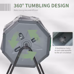 Outsunny 160L Outdoor Tumbling Compost Bin with Dual Chamber, Grey
