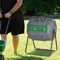 Outsunny 160L Outdoor Tumbling Compost Bin with Dual Chamber, Grey - Additional view 6
