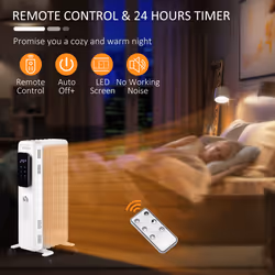 HOMCOM 1500W Oil Filled Radiator Heater w/ 3 Heat Settings Remote Control White - Additional view 6
