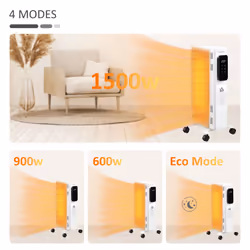 HOMCOM 1500W Oil Filled Radiator Heater w/ 3 Heat Settings Remote Control White - Additional view 7