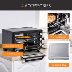 HOMCOM Mini Oven 21L Electric Grill w/ Adjustable Temp Timer 1400W, Black