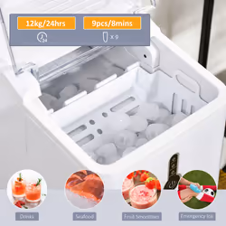 HOMCOM 12kg Ice Maker Machine Counter Top Home Drink Equipment w/ Basket White
