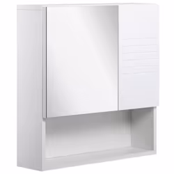 kleankin Bathroom Wall-Mounted Mirror Cabinet w/ Double Door Shelves