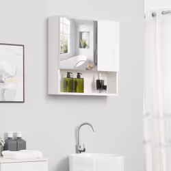 kleankin Bathroom Wall-Mounted Mirror Cabinet w/ Double Door Shelves