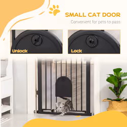 PawHut 75-82 cm Pet Safety Gate Pressure Fit Stair w/ Small Door Double Locking - Additional view 5