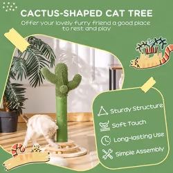 PawHut Cat Tree Cactus Sisal Scratching Post Interactive Fun Roller Exerciser