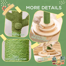 PawHut Cat Tree Cactus Sisal Scratching Post Interactive Fun Roller Exerciser