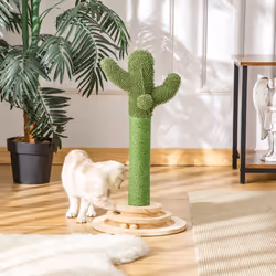 PawHut Cat Tree Cactus Sisal Scratching Post Interactive Fun Roller Exerciser - Additional view 5