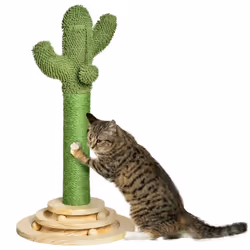 PawHut Cat Tree Cactus Sisal Scratching Post Interactive Fun Roller Exerciser - Additional view 8