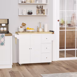 HOMCOM Drop-Leaf Kitchen Island on Wheels Utility Storage Cart with Drawers