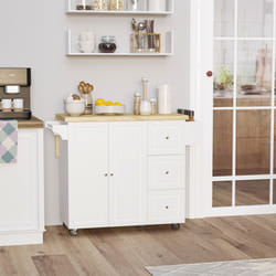 HOMCOM Drop-Leaf Kitchen Island on Wheels Utility Storage Cart with Drawers