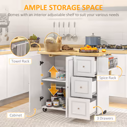 HOMCOM Drop-Leaf Kitchen Island on Wheels Utility Storage Cart with Drawers