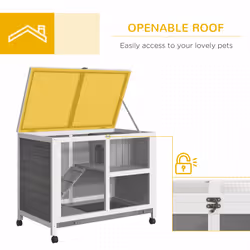 PawHut Wood Rabbit Hutch Bunny Cage Pet House Indoor W/ Tray Ramp, Grey